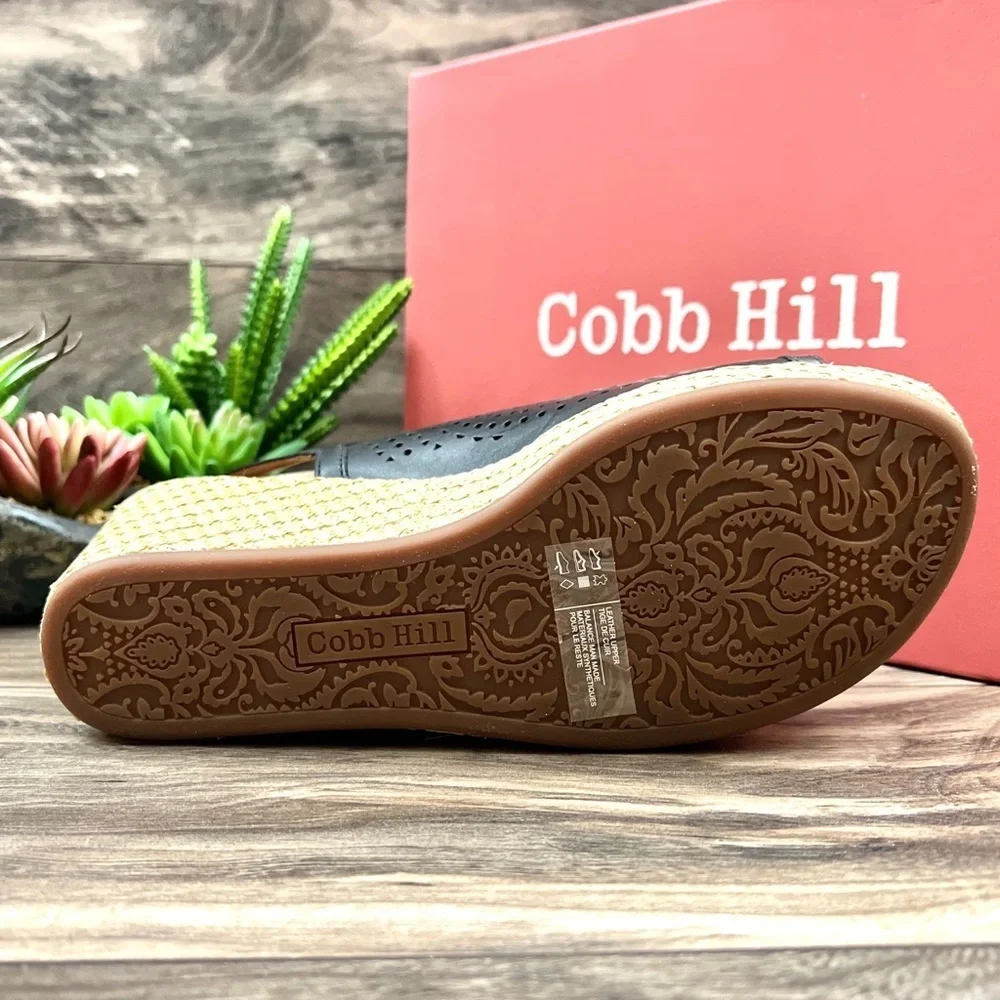 NIB Cobb Hill by Rockport 8W WIDE Erika Slingback Perforated Wedge Sandal Black